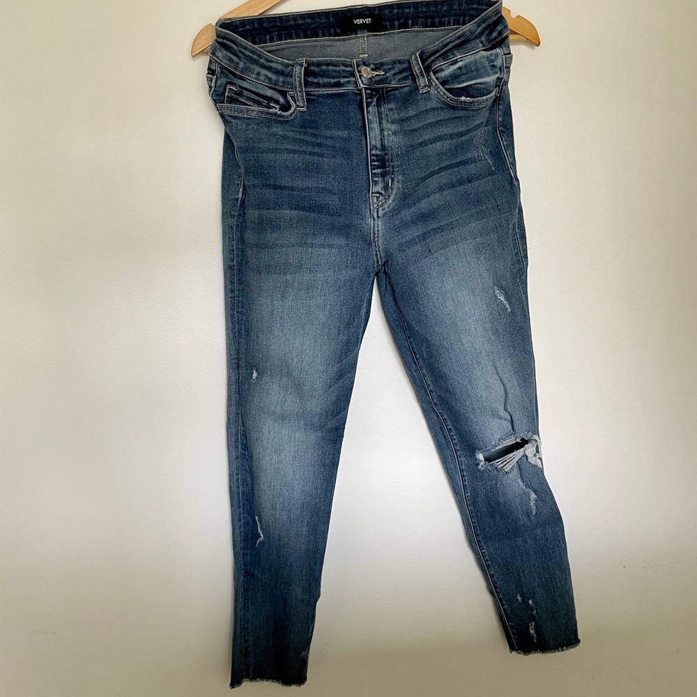 High rise distressed skinny jeans!